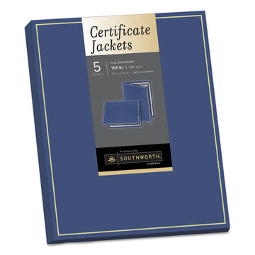 Southworth® Certificate Jacket, Navy-gold Border, Felt, 88lb Stock, 12 X 9 1-2, 5-pack freeshipping - TVN Wholesale